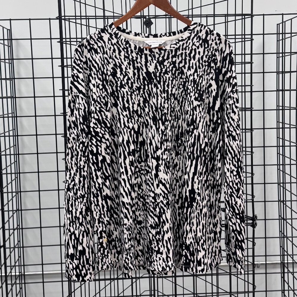 Liz Claiborne B/W Animal Print Stretchy Rayon Blend Tunic Size Large